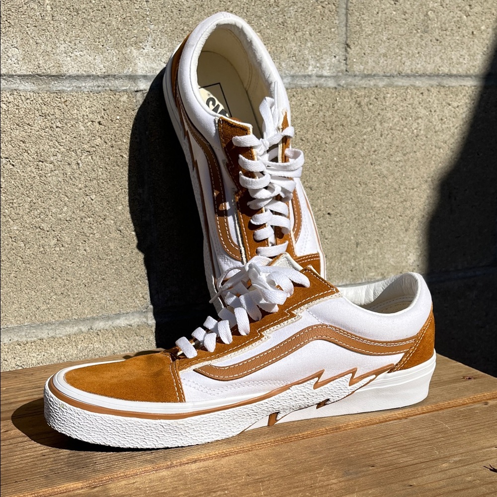 Vans White and Brown lightning Sneakers